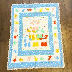 Baby Quilt Blanket Light Bright Multicolors Teddy Bears 44 x 34.5 in